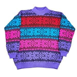 Vintage Sweater XL Colorful Cottagecore Jane Adams 1989 Made in USA Boxy